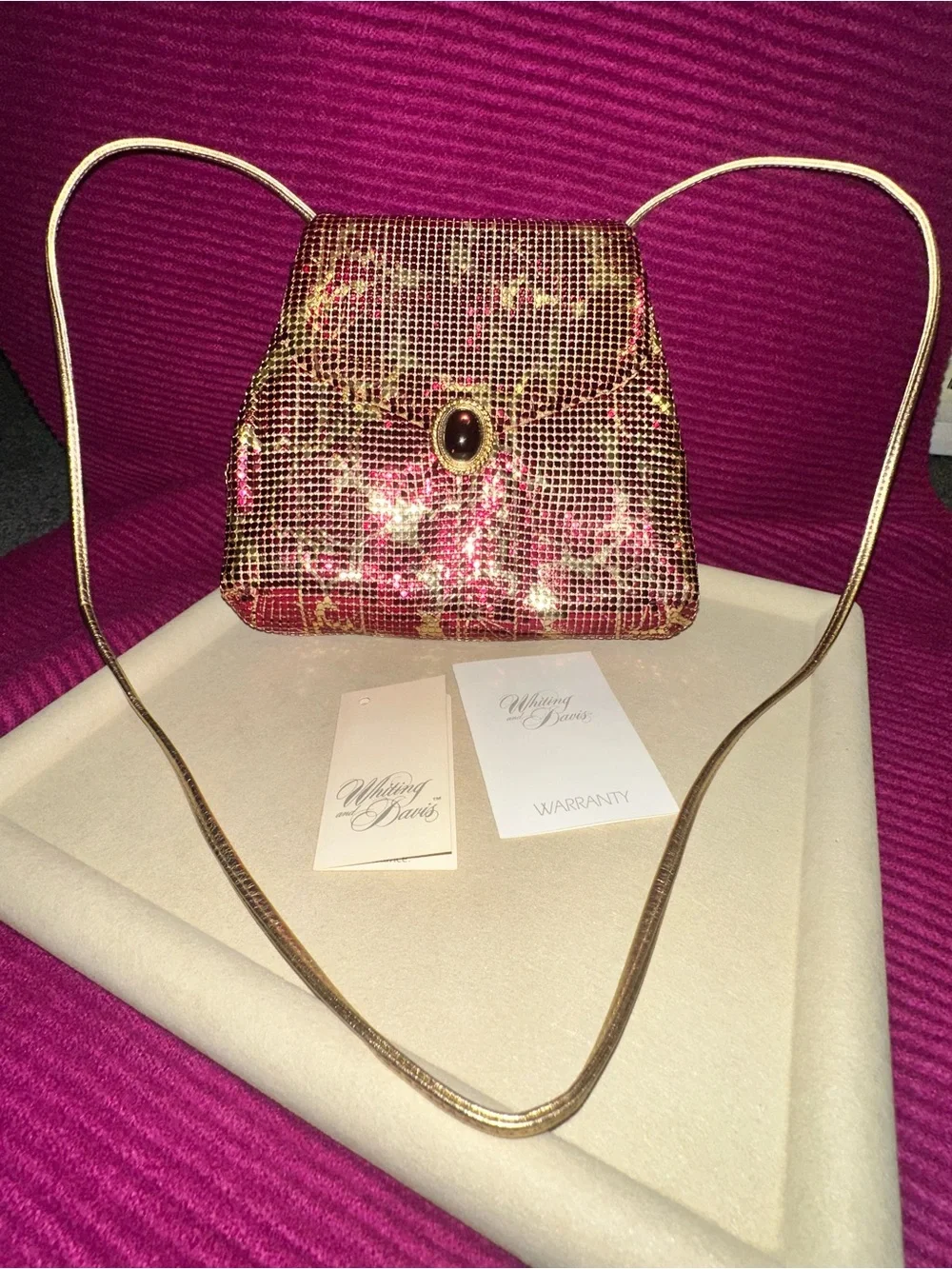 Whiting & Davis Pink and Gold Mesh Evening Shoulder Bag